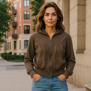 Ann Taylor Loft Women's L Hoodie Olive Green Pockets Cotton NWOT